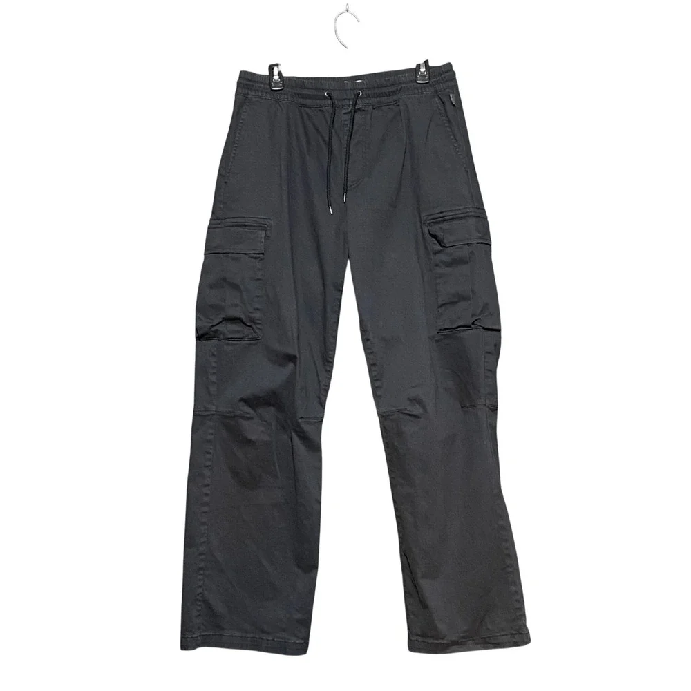 PacSun Mens Baggy Cargo Pants Black Elastic Waist Medium Streetwear Y2K Skater